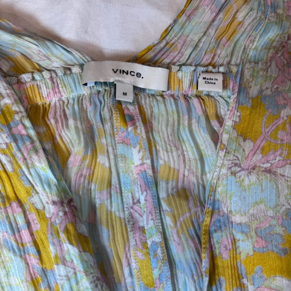 Vince Lotus Ruched Flutter Sleeve Silk Blouse, Size Medium - Picture 9 of 16